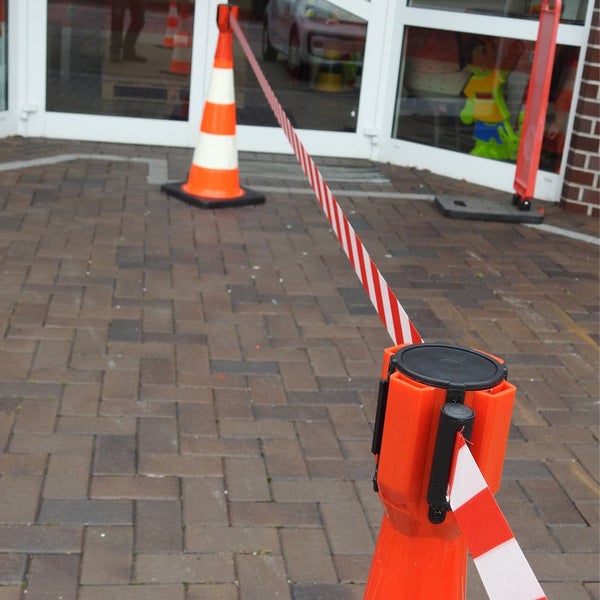 Absperrset Leitkegel 75cm + UvV-Conny Absperrband als Set / orange / 3 Gurte + 1 Dummy (15 Meter)
