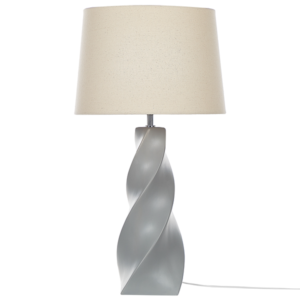 Tischlampe mit gedrehtem Fuß aus Keramik und Textilschirm