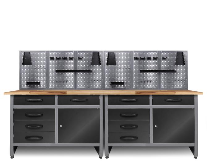 Werkbank mit Schubladen, Türen und Lochwand