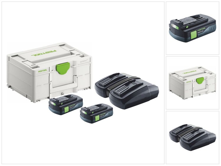 Festool Energie Set 2x BP 18 Li 3,0 C Akku 18 V 3,0 Ah / 3000 mAh Li-Ion ( 2x 577658 ) + TCL 6 DUO Doppel Ladegerät ( 577017 ) + Systainer