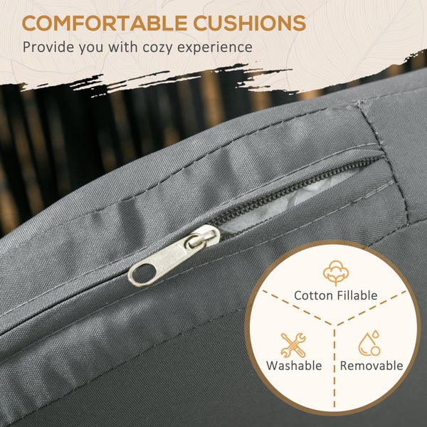 Outsunny Gartenstühle 2er-Set, mit Kissen, im Boho-Stil, 57 x 60 x 71 cm, Stahl, Polyester, Schwarz
