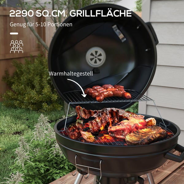 Outsunny Holzkohlegrill, Campinggrill mit Grillrost, Rädern, 55 x 65 x 89 cm, Ablage, Metall, Schwarz