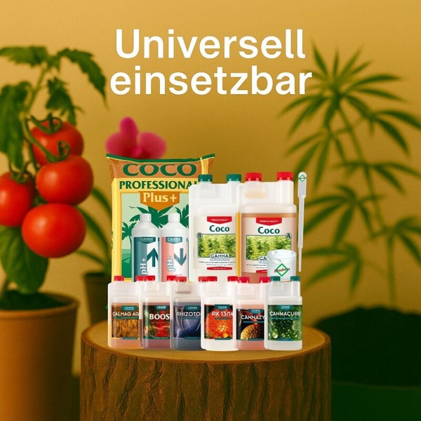 CANNA Coco Düngemittel und Substrate wie Coco Professional Plus, Coco A und B, pH plus, pH minus und Additive für verschiedene Pflanzen.