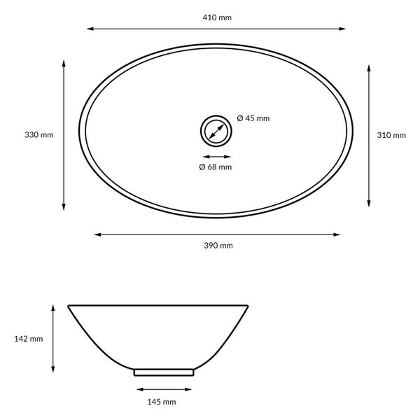 ECD Germany Waschbecken Waschtisch 410x330x142 mm aus Keramik Weiß inkl. Ablaufgarnitur für Waschbecken ohne Überlauf Aufsatzbecken Aufsatzwaschbecken Aufsatzwaschtisch Waschschale Spülbecken Becken