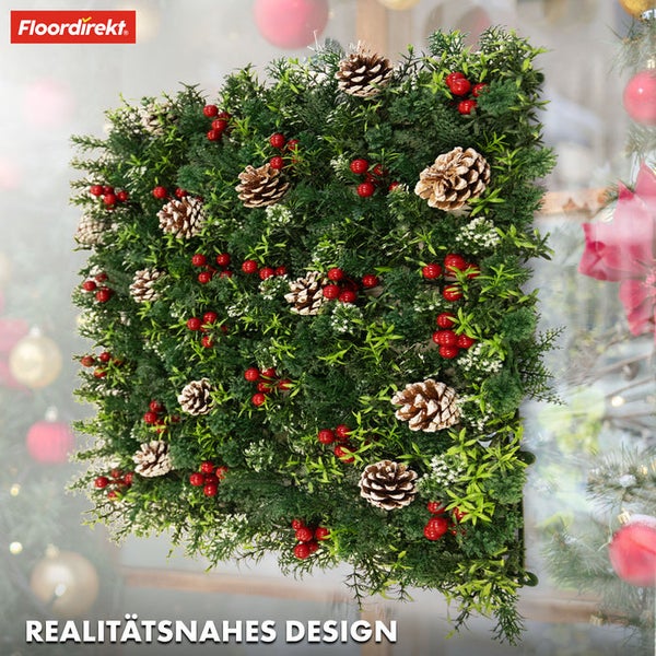 FLOORDIREKT Pflanzenwand - Festive - Kunstpflanzenwand zur Dekoration - Weihnachtlich - 50 x 50 cm