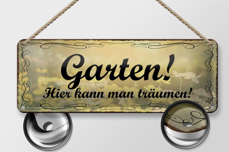 Blechschild Spruch 27x10cm Garten hier kann man träumen Dekoration