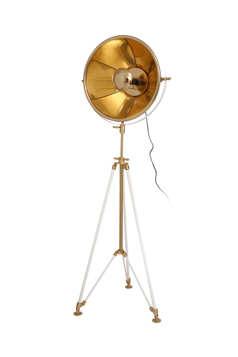 Vintage Industrielampe Stehlampe im Loft Design Studio Look Gold Weiß | Wohnzimmer Esszimmer Leuchte