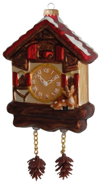 Kuckucksuhr Christbaumschmuck mit Reh und Tannenzapfen