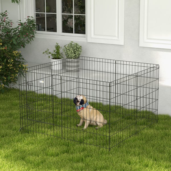 PawHut Welpenauslauf 76 cm Hoch, 8-TLG Welpenlaufstall mit Schloss, DIY Freilaufgehege Hundelaufstall für mittelgroße Hunde, Meerschweinchen, Kaninchen, Metall, Schwarz