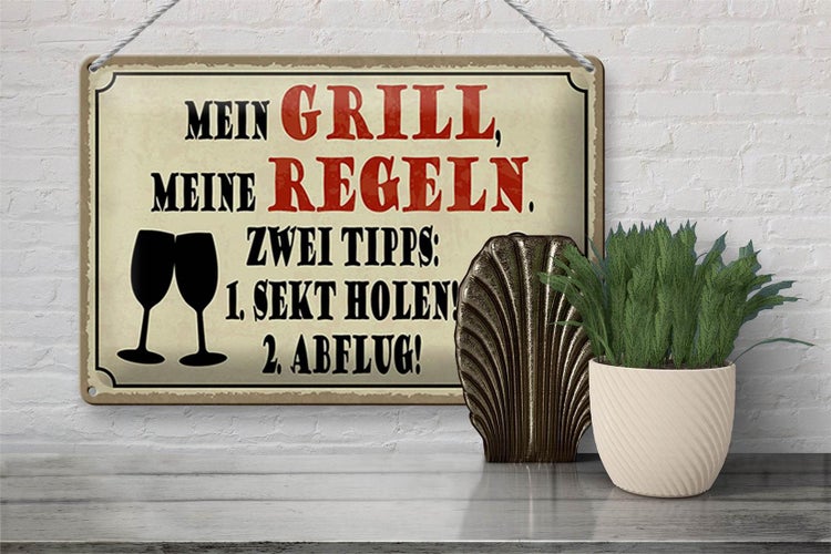 Blechschild Spruch 30x20cm mein Grill meine Regeln 2 Tipps