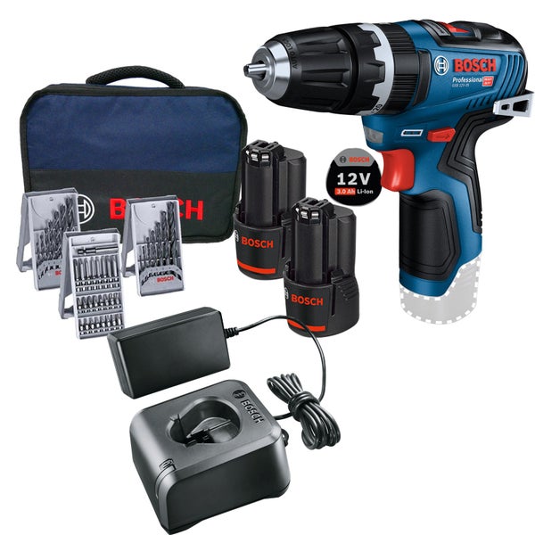 Bosch Akku-Schlagbohrmaschine GSB 12V-35 / 2x 3,0 Ah Akku + Ladegerät inkl. Zubehör-Set im Softbag