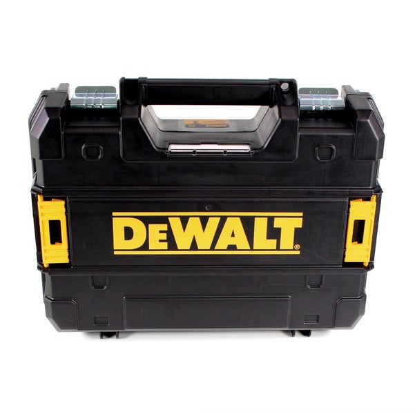 DeWALT Werkzeugkoffer aus schwarzem Kunststoff mit Tragegriff und DeWALT Logo.