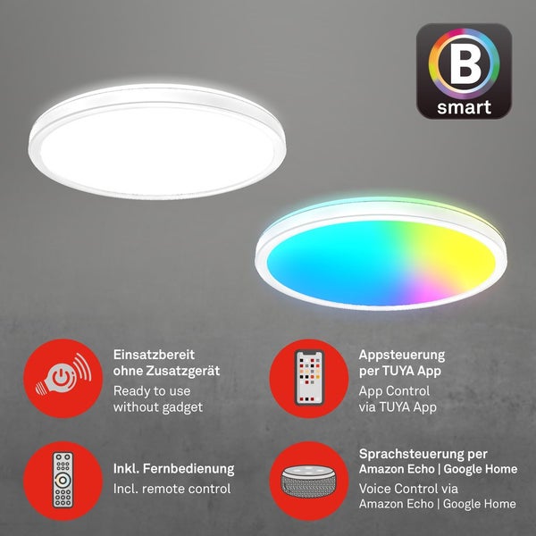 LED Deckenleuchte Smart RGB Bluetooth WiFi Timer Alexa weiß 22W Ø42cm Briloner