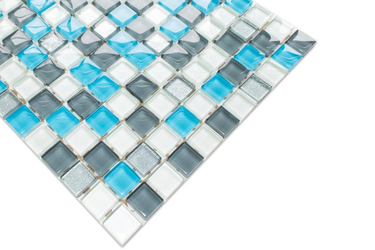 Glasmosaik auf Netz für Bad und Küche 30cm x 30cm  - Blue Harmony