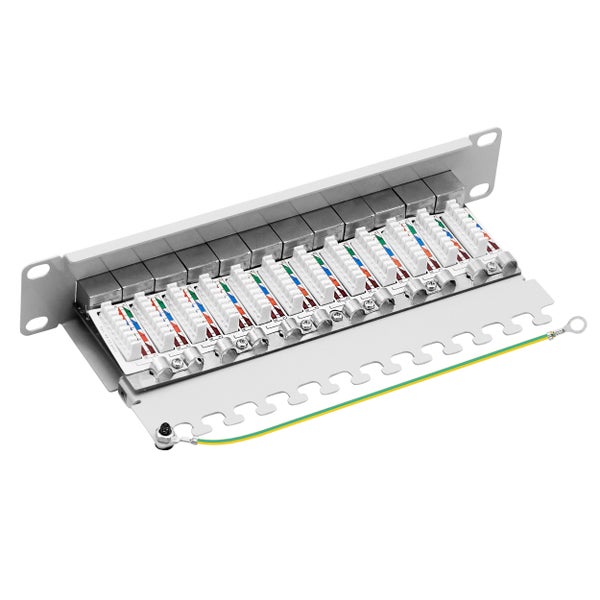ProfiPatch Cat6a Patchpanel Patchfeld 10 Zoll 12 Port Verteilerfeld  RJ45 Rackeinbau geschirmt 1HE grau