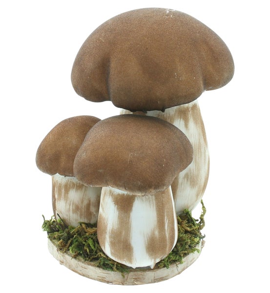 FRANK FLECHTWAREN | Steinpilze Trio, KUNSTSTOFF, TEXTIL, NATURMATERIALIEN, BIRKE, Höhe 16 cm