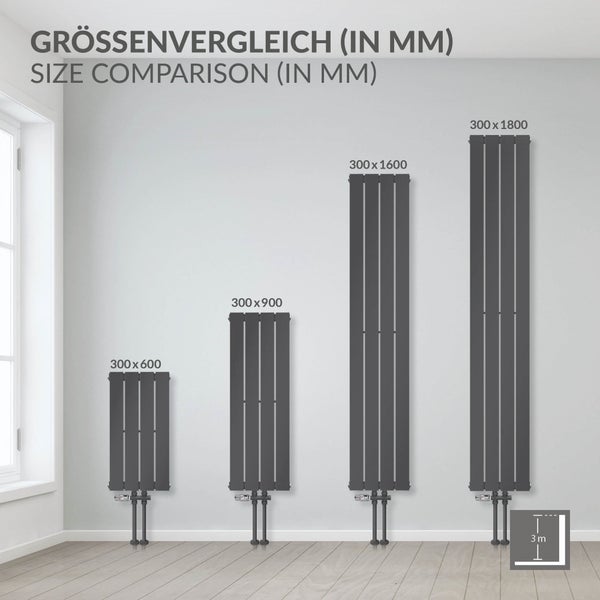 ML-Design Paneelheizkörper Einlagig 300x600mm Anthrazit, Design Badheizkörper Mittelanschluss, Bad/Wohnraum Heizung, Designheizkörper Flach Heizkörper, Flachheizkörper Vertikal Röhren, mit Montage-Set