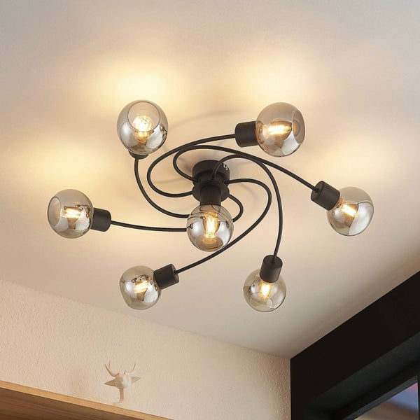 Lindby Deckenlampe Ciala (Modern) in Schwarz aus Glas (7 flammig, E14) - Deckenleuchte Lampe Wohnzimmerleuchte