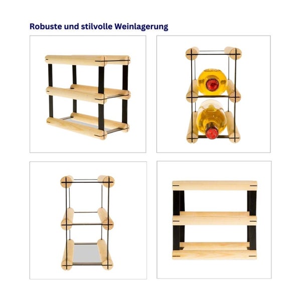 PROREGAL Modulares Weinregal Vinotega Mod Metal HxBxT 22,5 x 12,5 x 24,5 cm 1 x 2 Flaschen Massives Kiefernholz Natur