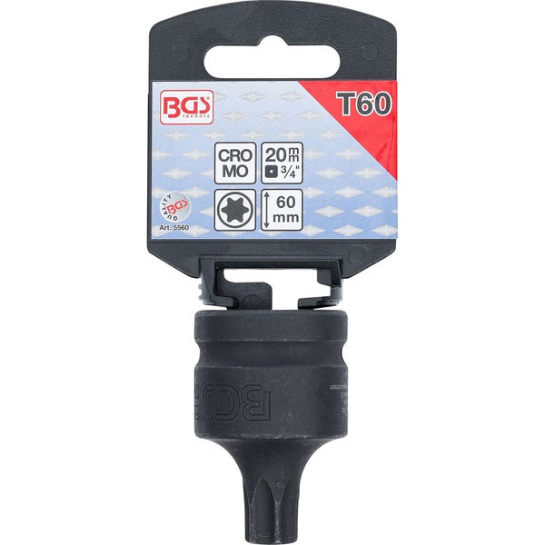 BGS Kraft-Bit-Einsatz Antrieb Innenvierkant 20 mm (3/4) T-Profil (für Torx) T60 - 5560