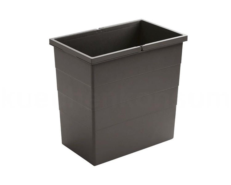 Grauer, rechteckiger Abfalleimer aus Kunststoff für Mülltrennsysteme.