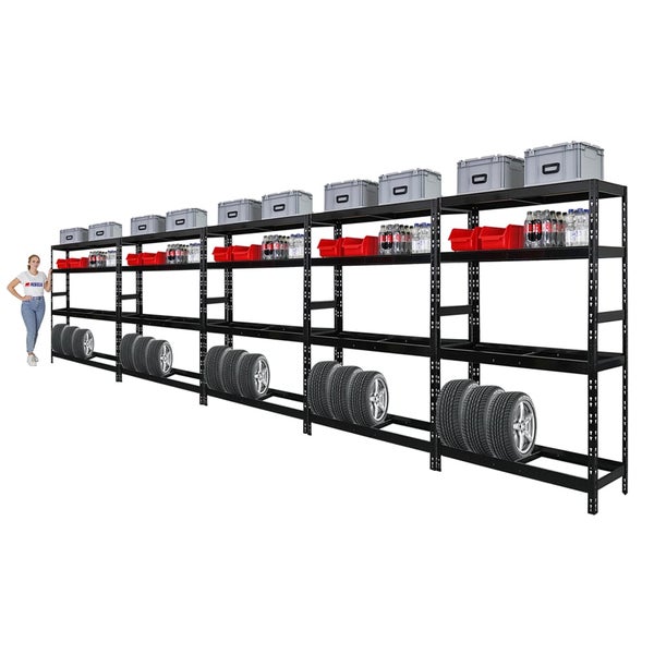 PROREGAL Mega Deal 5x Reifenregal Tiger HxBxT 180x120x40 cm bis zu 12 Reifen auf 2 Ebenen mit 2 Fachboden Schwarz Reifenständer
