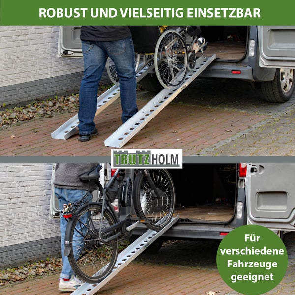 Aluminiumrampe zum Verladen eines Rollstuhls und eines Fahrrads in ein Fahrzeug