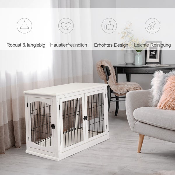 PawHut Hundekäfig für Zuhause, Hundehütte mit 2 Eingängen, Abschließbar Hundebox, Hundehaus für kleine Hunde, Weiß, 58,5 x 81 x 66 cm
