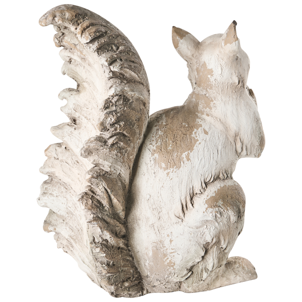 Gartenfigur Eichhörnchen aus Magnesia in Steinoptik, rustikale Gartendekoration.
