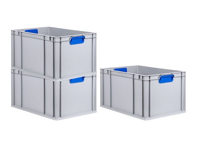 PROREGAL Spar Set 3x Eurobox Nextgen Color HxBxT 32 x 40 x 60 cm 65 Liter Griffe Blau Geschlossen Verstärkter Boden Eurobehälter Transportbox