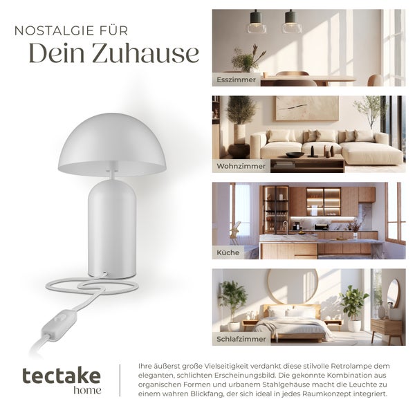 tectake Altea Kleine Retro-Tischlampe Altea, Pilzdesign, 40W 25 x 37 cm weiß