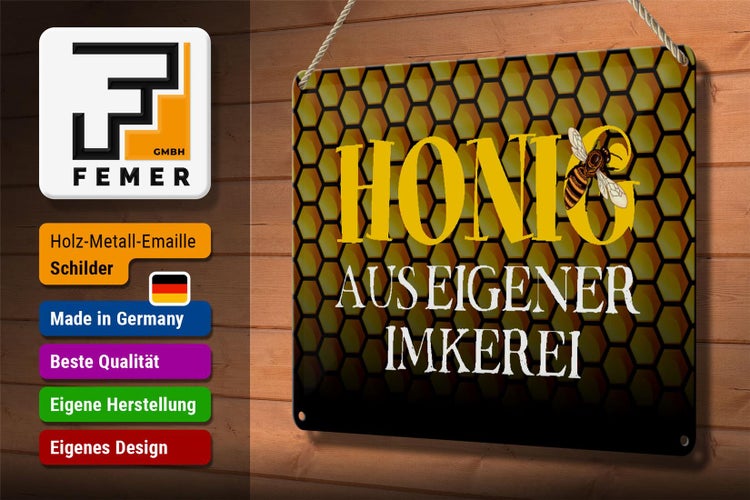 Blechschild Spruch 30x20cm Honig aus eigener Imkerei Biene