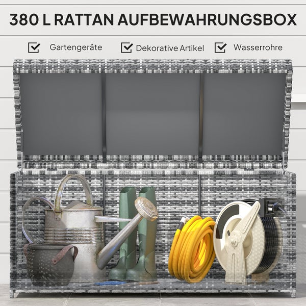 380 Liter Rattan Aufbewahrungsbox für Gartengeräte, Dekorationsartikel und Wasserrohre