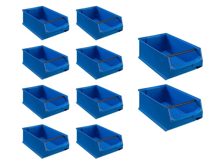 PROREGAL SparSet 10x Blaue Sichtlagerbox 5.1 mit Griffstange HxBxT 20 x 30 x 50 cm 21,8 Liter Sichtlagerbehälter