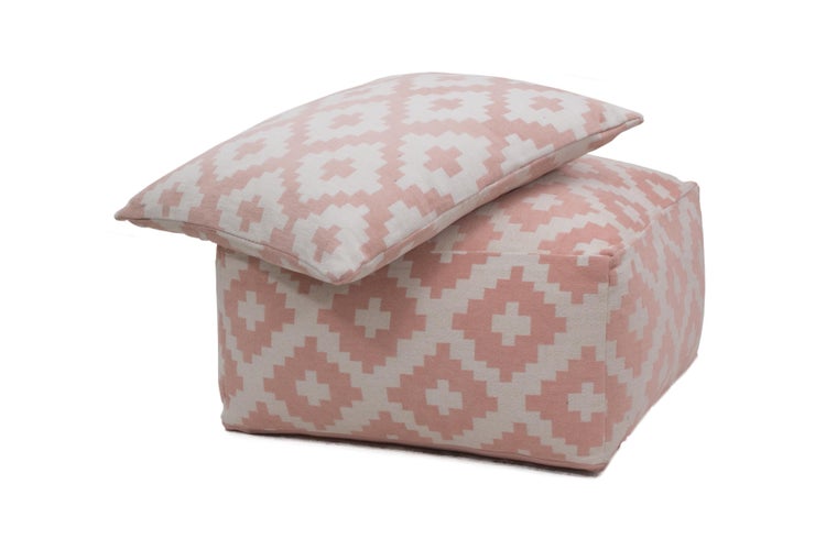 Pouf- Kissen-Set Hocker modern Weiß / Pastellrosa 80 cm