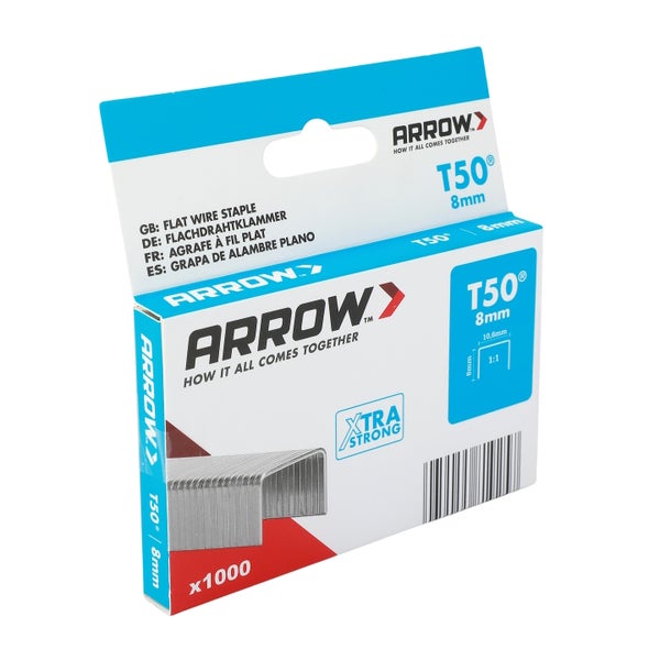 Arrow Flachdrahtklammern T50, 8 Millimeter, 1000 Stück