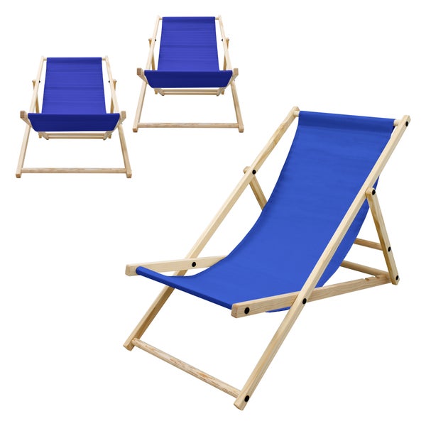 ECD Germany 3er Set Liegestuhl klappbar, Blau, aus Holz, verstellbare Rückenlehne, 3 Positionen, bis 120 kg, Sonnenliege Gartenliege Strandliege Strandstuhl Holzklappstuhl, für Garten, Balkon & Strand