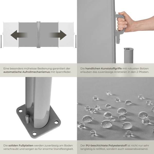 Doppel-Seitenmarkise tectake  160 x 600 cm aus Aluminium grau