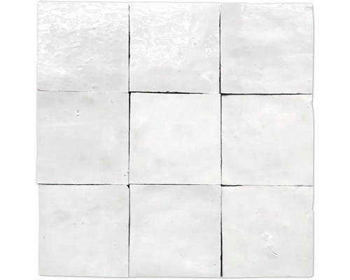 Handgefertigte Wandfliese Zellige Alhambra 00 Blanc 10x10cm glänzend