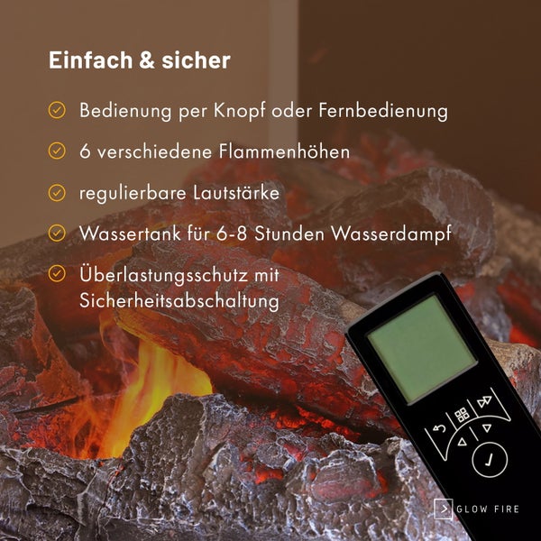 GLOW FIRE Elektrokamin 'Beethoven' | Wasserdampf Kamin mit OMC 600 inkl. Holz in weiß als Raumteiler | HxBxT: 120x60x50 cm