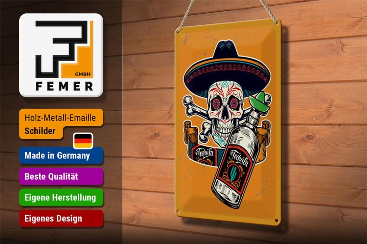 Blechschild Spruch Totenkopf Tequila 20x30cm