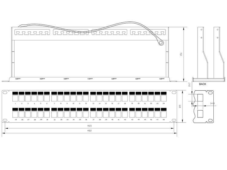 ProfiPatch Patchpanel Patchfeld 19 Zoll 24 Port Verteilerfeld für Keystone Module Rackeinbau 1HE schwarz