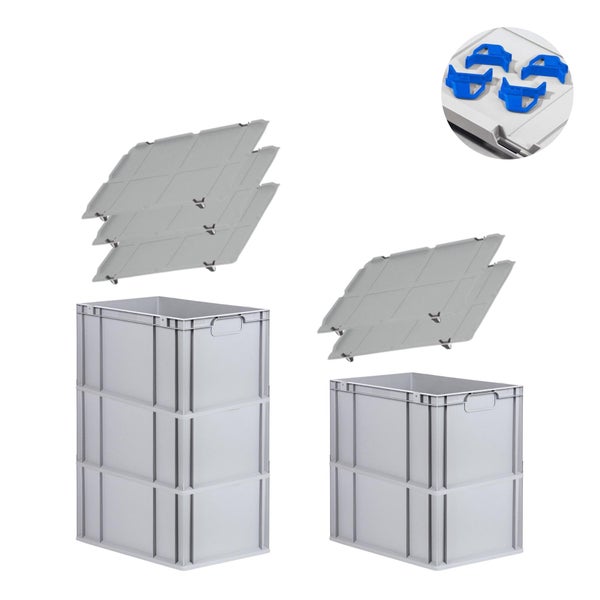 PROREGAL Spar Set 5x Eurobox Nextgen Economy Mit Auflagedeckel & 4x Schiebeschnappverschlüsse Blau Griffe Geschlossen HxBxT 32 x 40 x 60 cm 65 Liter
