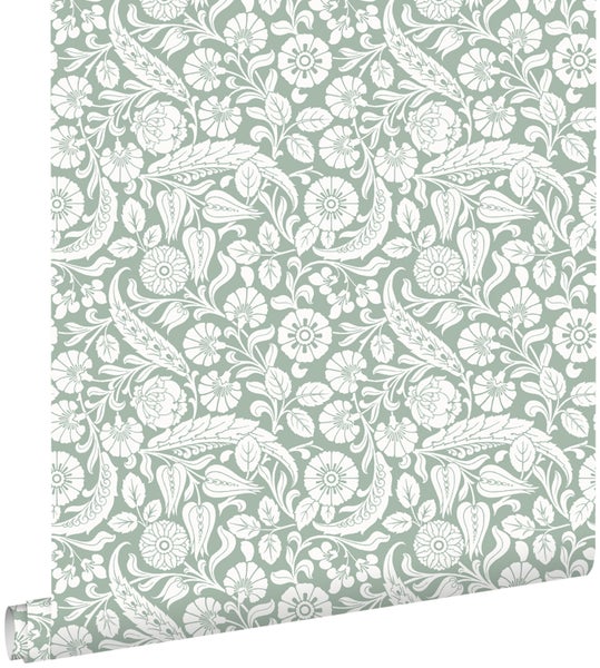 ESTAhome Tapete Blumenmuster Graugrün - 53 cm x 10.05 m - 139329