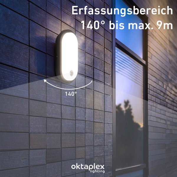 Außenlampe mit Bewegungsmelder warmweiß 3000K Ovalleuchte anthrazit IP65 LED Wandleuchte