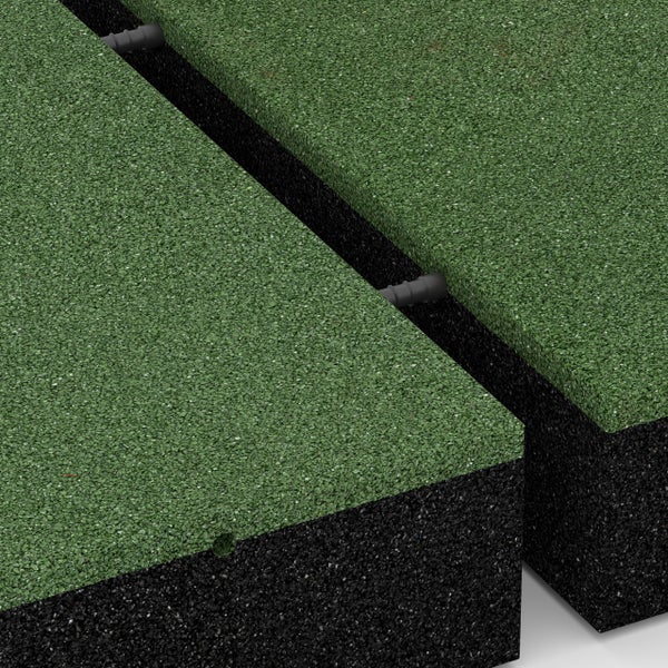 Fallschutzmatten aus Gummigranulat mit grüner Oberfläche und schwarzen Verbindungsstiften zur Montage.