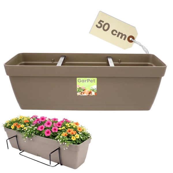 GarPet Blumenkasten mit einer Länge von 50 Zentimeter, inklusive Halterung und Bepflanzung