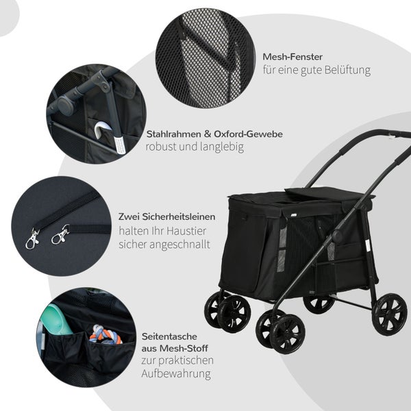 PawHut Hundewagen, 102L x 62B x 105H cm, Oxford-Gewebe, Stahl, Schwarz