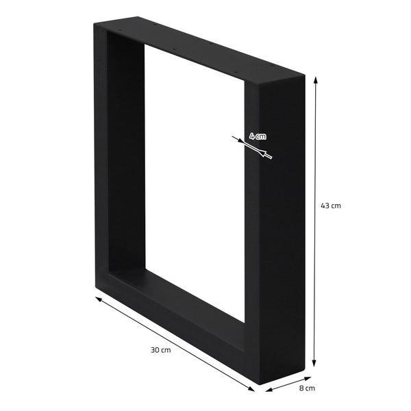 ECD Germany 2er Set Tischbeine 30x43 cm, Schwarz, Stahl pulverbeschichtet, Industriedesign, Vierkantprofil, Metall Tischkufen Tischuntergestell Tischgestell Möbelfüße Bankkufen Bankgestell Bankbeine
