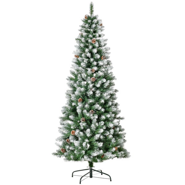 HOMCOM Künstlicher Weihnachtsbaum, 180 cm Christbaum mit Kunstschnee 630 Astspitzen faltbar Standfuß, für Weihnachtsfest, Indoor, Grün+Weiß